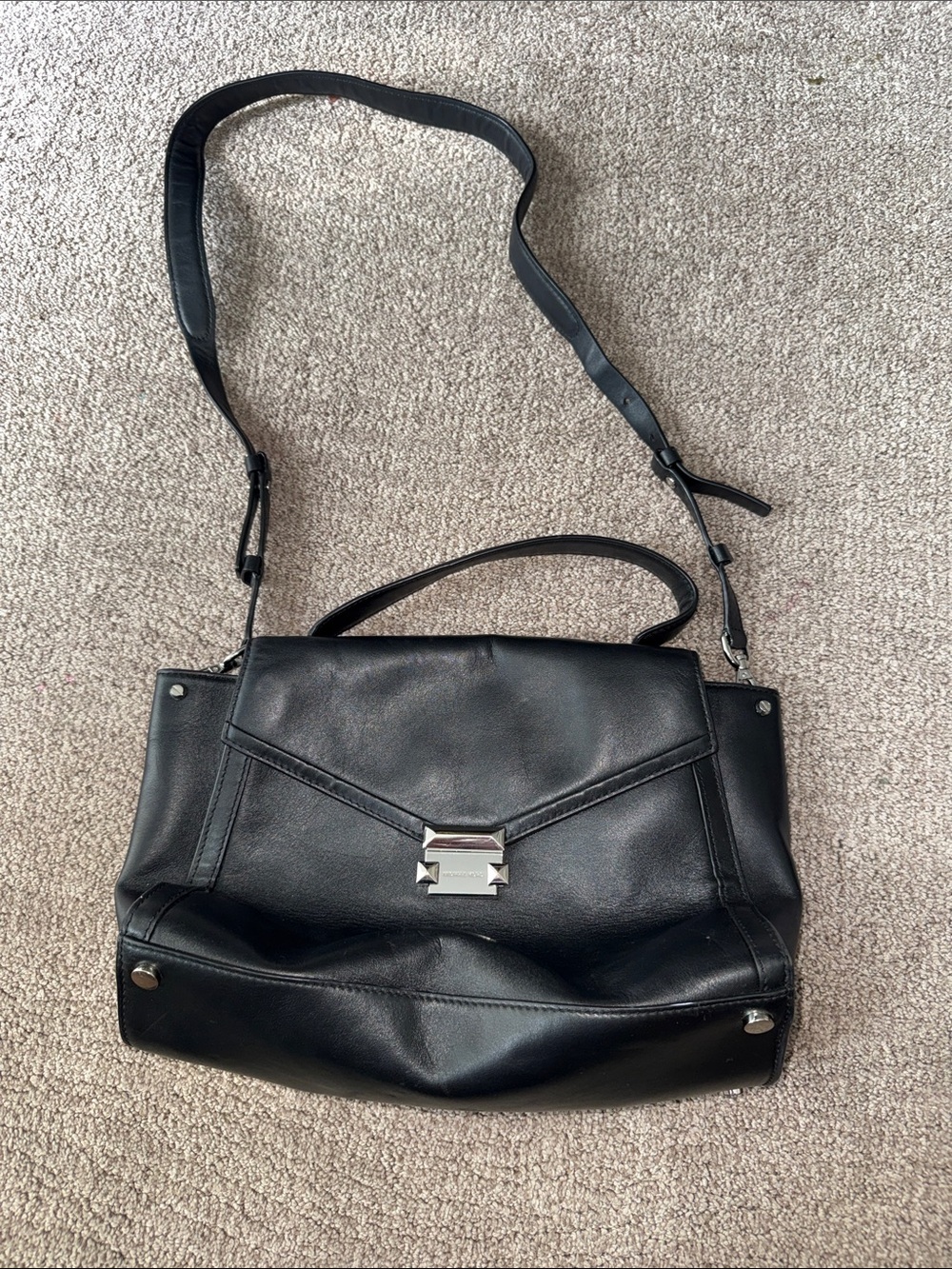 Michael Kors Black Leather Satchel with Silver Hardware
